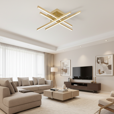 Lustra LED cu Telecomanda LINEX, 53W, Lumina 3000K/4000K/6000K, Dimabila, Auriu