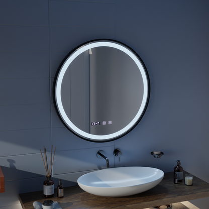 Oglinda LED Touch NOVARA Sistem Dezaburire, Ceas si Temperatura 50 cm Rama Negru Brushed Oglinzi Korman S Default Title Alessandro Design