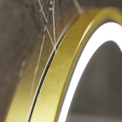 Oglinda LED Senzor MotionGlow Faratya Sistem Dezaburire Termometru si Ceas Rama Auriu Periat Rotunda Diametru 100 cm Lumina Rece/Calda/Neutra Dimabila Colectia Marcello Funghi Oglinzi Marcello Default Title Alessandro Design