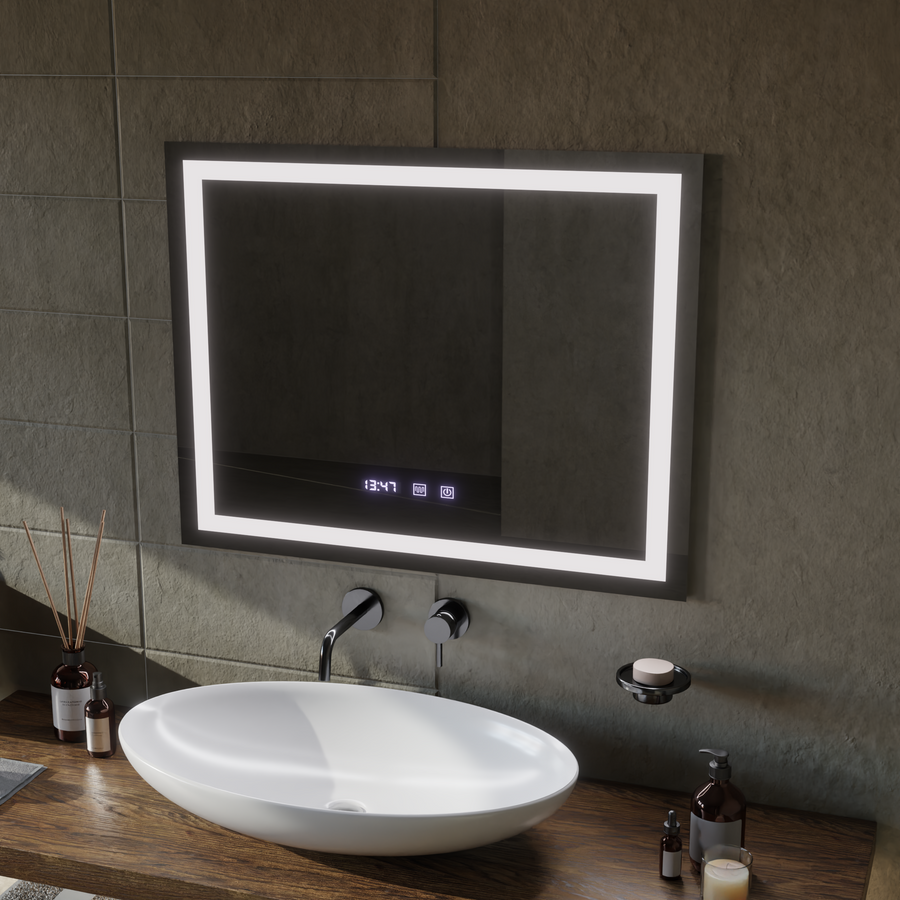 Oglinda LED Touch MODENA Sistem Dezaburire, Ceas si Temperatura 80x60 cm Oglinzi Korman S Default Title Alessandro Design