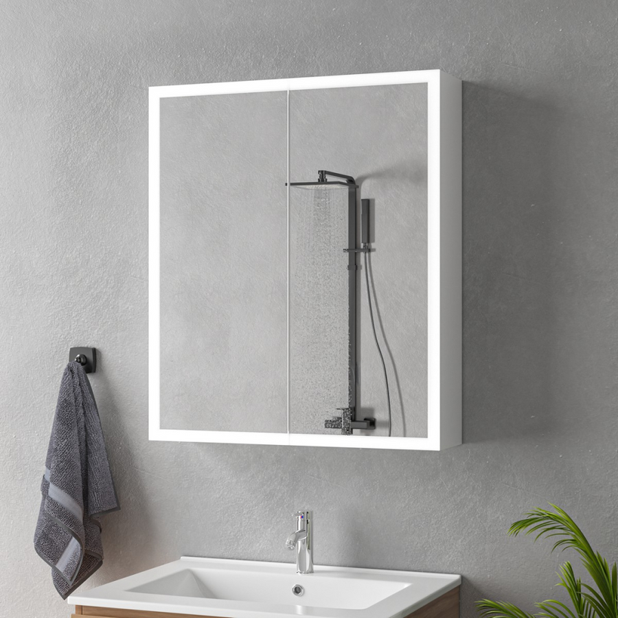 Oglinda LED cu Dulap MODA 60x70 cm Alb Iluminare Perimetrala si Senzor Radar Oglinzi Dulap Default Title Alessandro Design