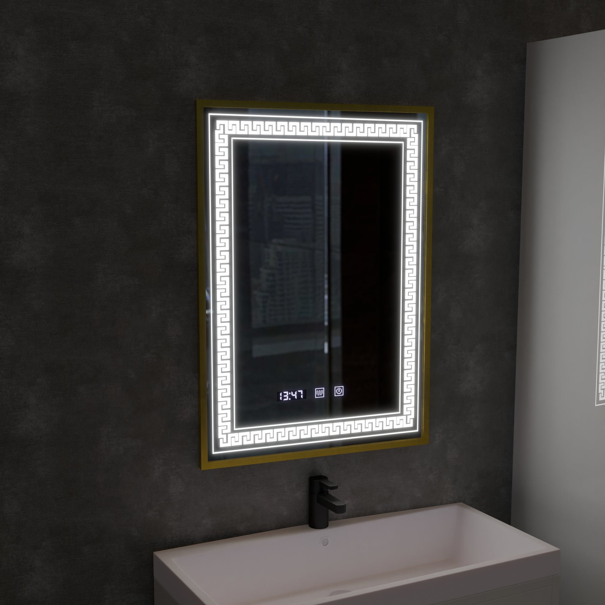 Oglinda LED Touch Bruno Sistem Dezaburire, Ceas si Temperatura 60x80 cm Rama Auriu Brushed, S84/60X80 Oglinzi Korman S Default Title Alessandro Design