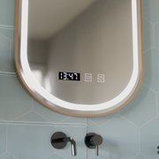Oglinda LED Touch Konrad Sistem Dezaburire, Ceas si Temperatura 50x80 cm Rama Auriu Brushed, Lumina Calda Neutra Rece 3000K/4000K/6000K Oglinzi Korman S Default Title Alessandro Design