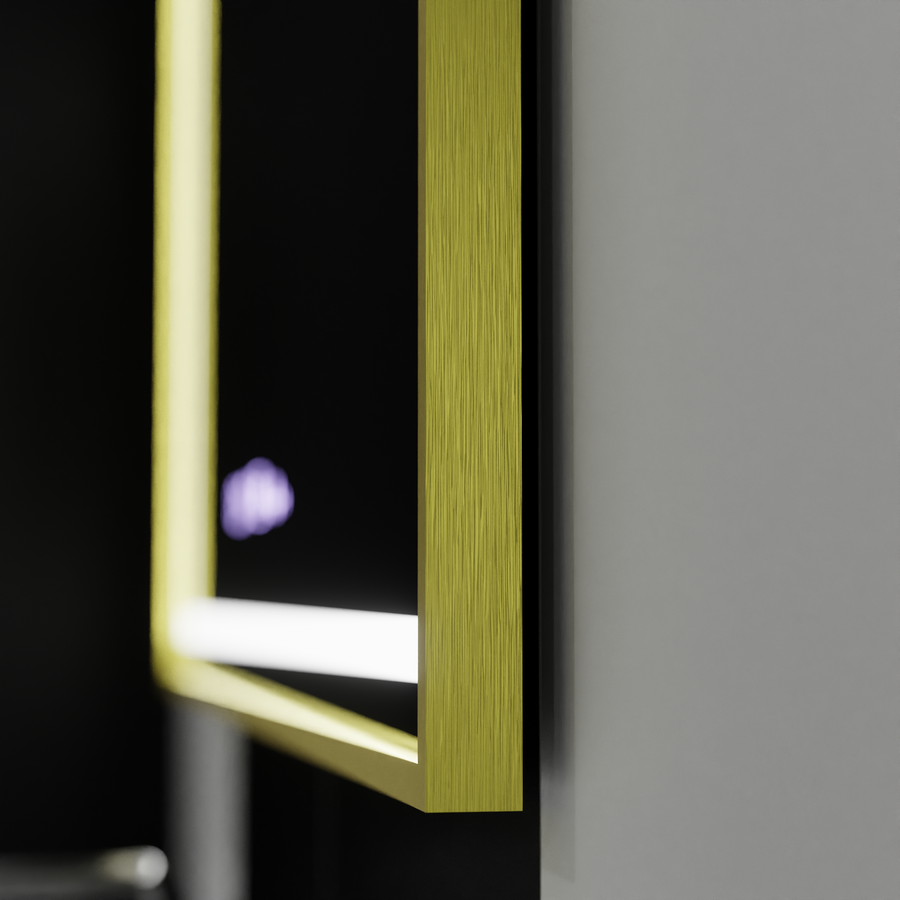 Oglinda LED Rectangulara, 100x65cm, Verite Royale Gold Motion Glow Marcello, Sistem Dezaburire, Ceas & Termometru, Dimabila Oglinzi Marcello Default Title Alessandro Design