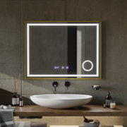 Oglinda LED Touch CLARUS Sistem Dezaburire, Ceas si Temperatura 80x60 cm Rama Auriu Brushed Lupa Cosmetica Oglinzi Korman S Default Title Alessandro Design
