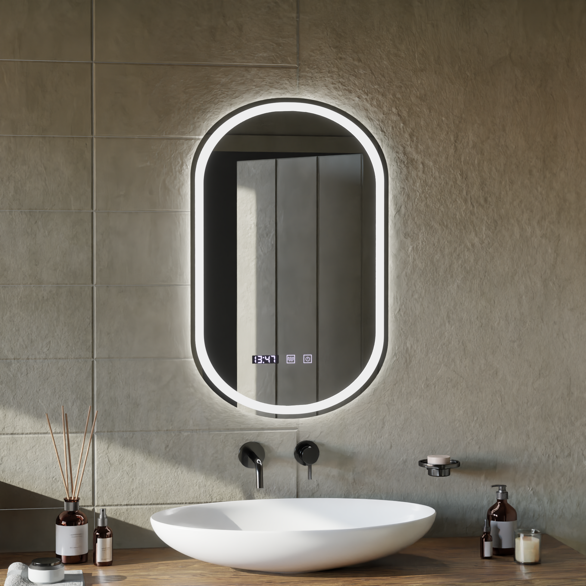 Oglinda LED Touch ONIRA Sistem Dezaburire, Ceas si Temperatura 50x80 cm Oglinzi Korman S Default Title Alessandro Design