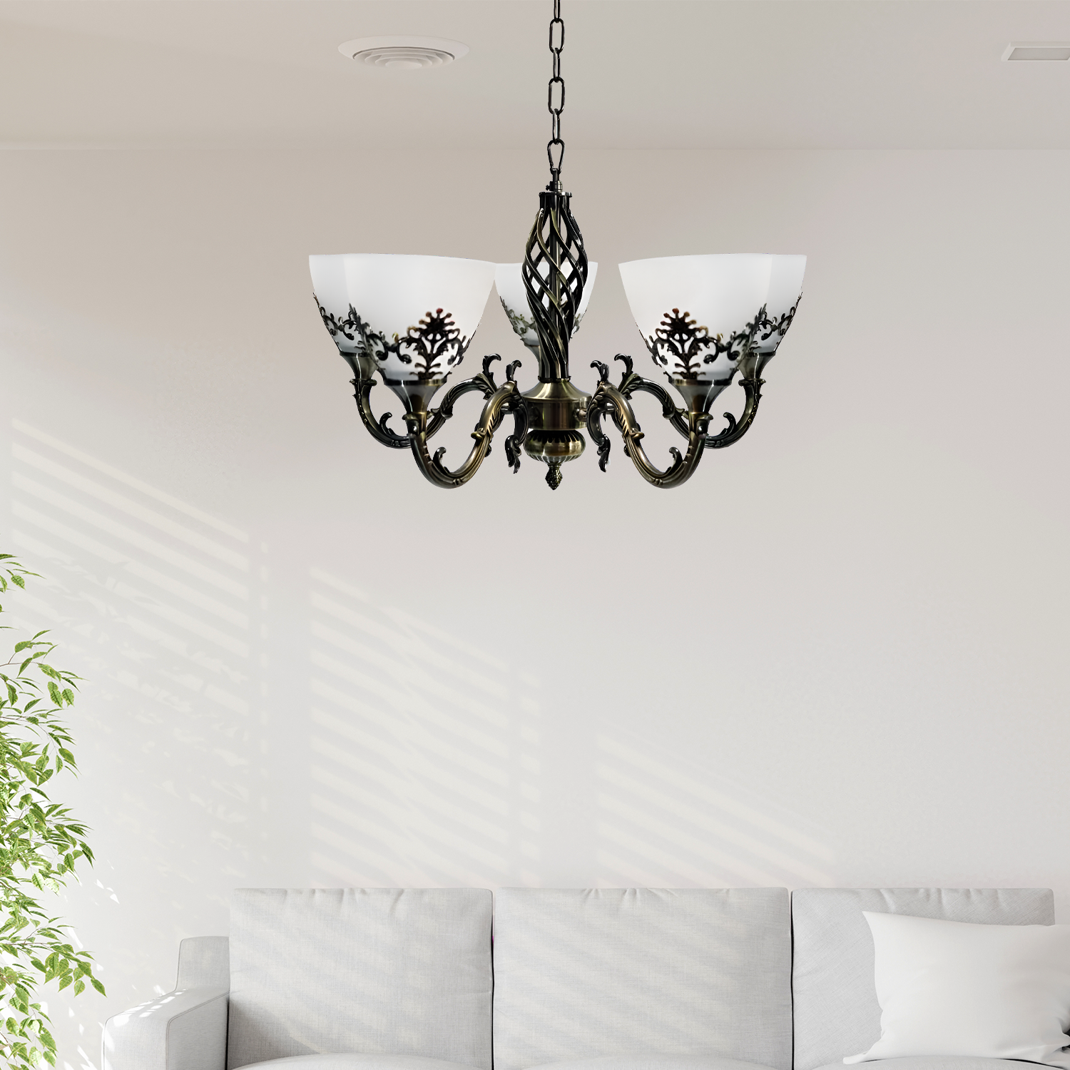 Lustra Rustic COTTAGE, 5XE27, Bronz Antichizat, Metal si Sticla Candelabre Clasice Default Title Alessandro Design