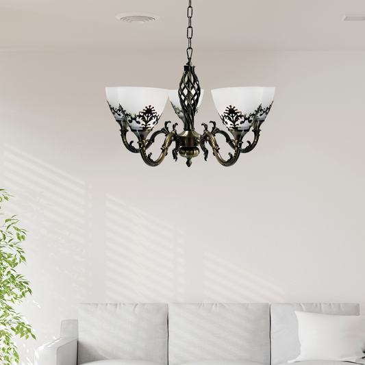 Lustra Rustic COTTAGE, 5XE27, Bronz Antichizat, Metal si Sticla Candelabre Clasice Default Title Alessandro Design