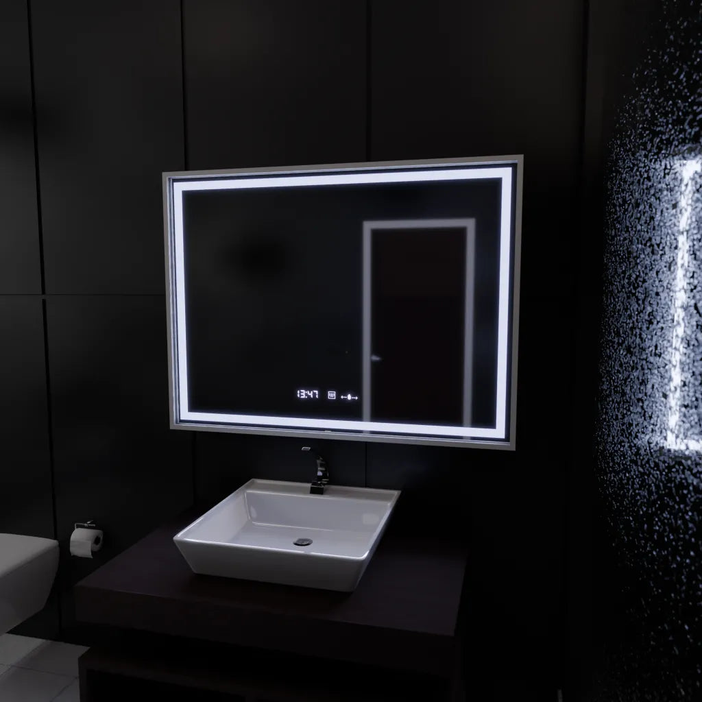 Oglinda LED Rectangulara, 80x60cm, Verite Imperial Silver Motion Glow Marcello, Sistem Dezaburire, Ceas & Termometru, Dimabila Oglinzi Marcello Default Title Alessandro Design