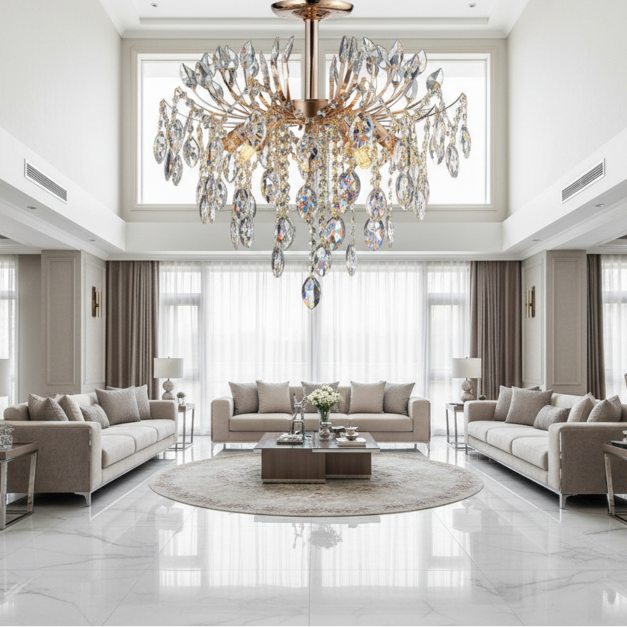 Candelabru Cristal PALERMO Eleganza 5xE14, Diametru 50cm, Auriu