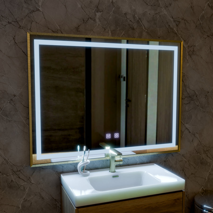 Oglinda LED RAYNA Touch, 80x60 cm, functie Dezaburire, Rama Auriu Brushed Oglinzi Korman E Default Title Alessandro Design