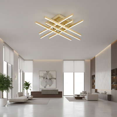 Lustra LED cu Telecomanda LINEX, 83W, Lumina 3000K/4000K/6000K, Dimabila, Auriu