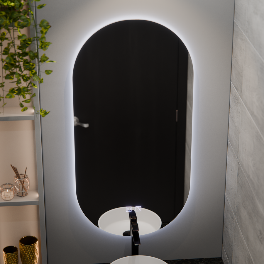 Oglinda LED Ovala, 50x100cm, Velara Touch, Sistem Dezaburire, Dimabila