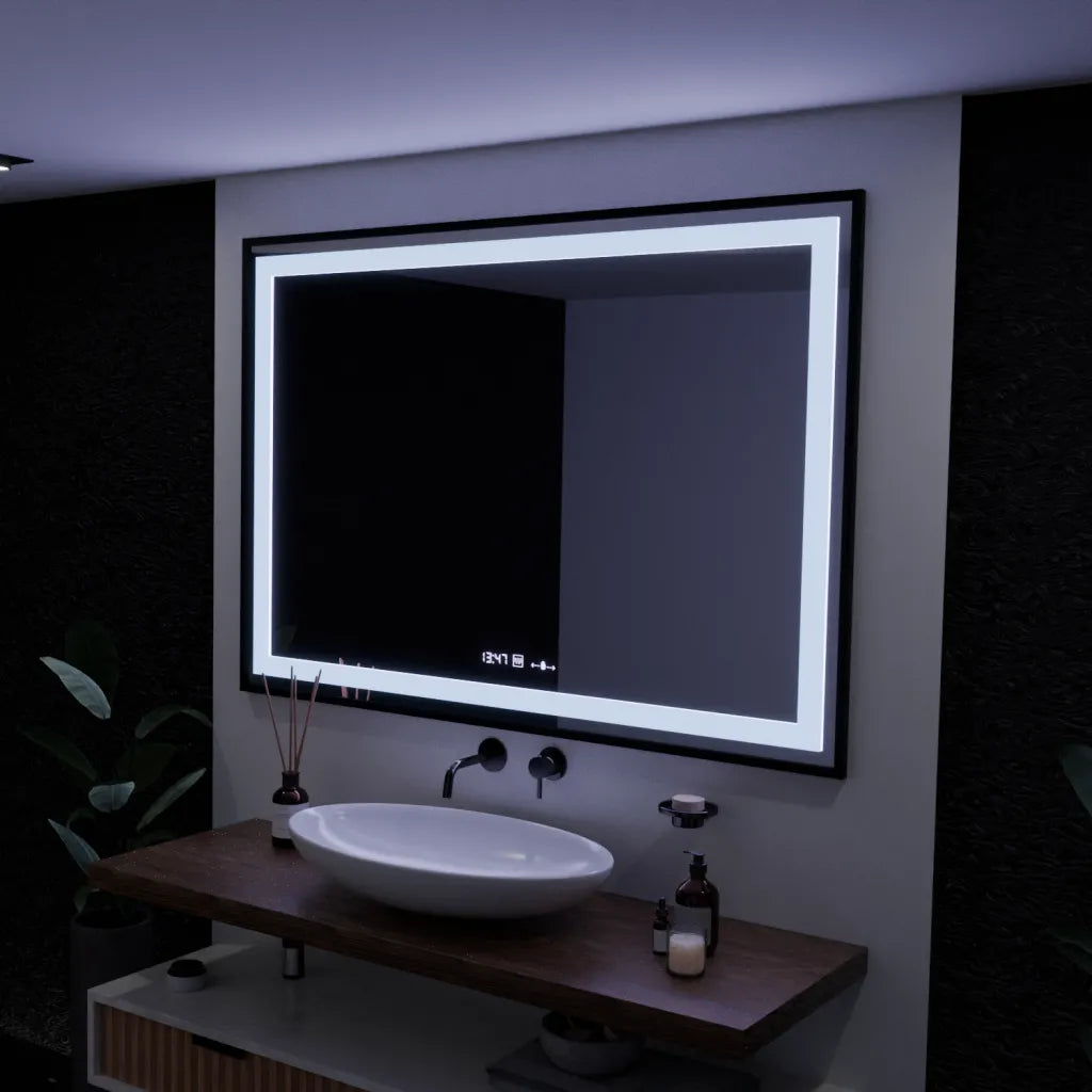 Oglinda LED Rectangulara, 100x65cm, Verite Majeste Noir Motion Glow Marcello, Sistem Dezaburire, Ceas & Termometru, Dimabila Oglinzi Marcello Default Title Alessandro Design