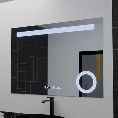 Oglinda LED Rectangulara, 100x75cm, ABSOLU MotionGlow Marcello, Sistem Dezaburire, Ceas & Termometru, Lupa Cosmetica, Dimabila
