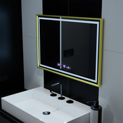 Oglinda LED Rectangulara, 100x65cm, Verite Royale Gold Motion Glow Marcello, Sistem Dezaburire, Ceas & Termometru, Dimabila