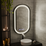 Oglinda LED Touch Helmut Sistem Dezaburire, Ceas si Temperatura 50x90 cm Rama Negru Brushed Marcello Funghi