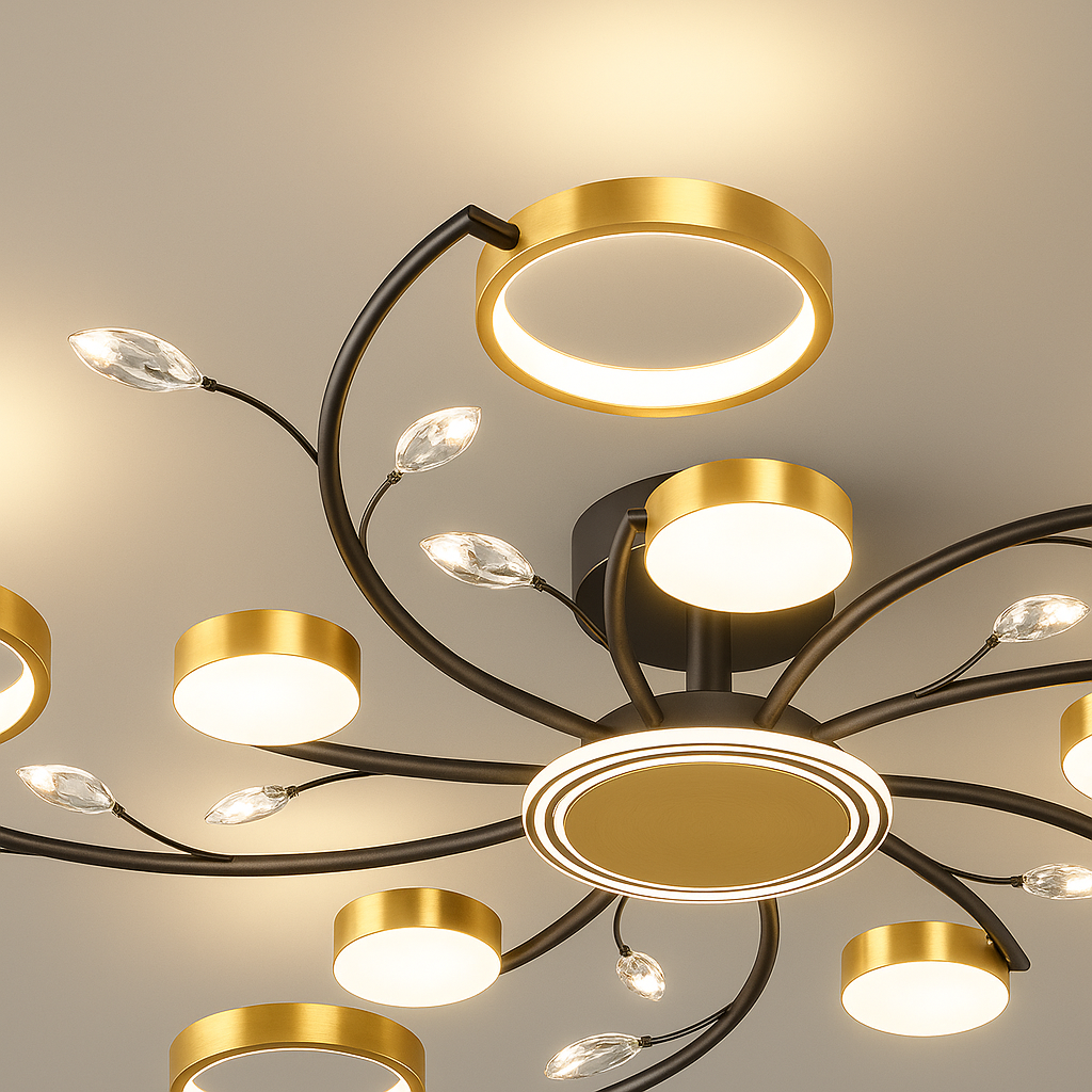 Lustra LED cu Telecomnda KARINA, 68W, 10 Elemente, Lumina Calda/Rece/Neutra, Dimabila, Auriu Lustre LED cu Telecomanda Default Title Alessandro Design