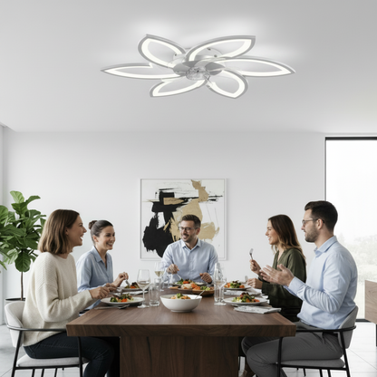 Lustra LED Ventilator ANEMO cu Telecomanda, 36W, D76.5cm, Lumina Rece/Neutra/Calda, Metal si Plastic, Alb