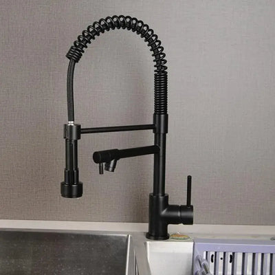 Baterie Bucatarie cu Dus Extractibil, Inox si Alama Negru, YD/201