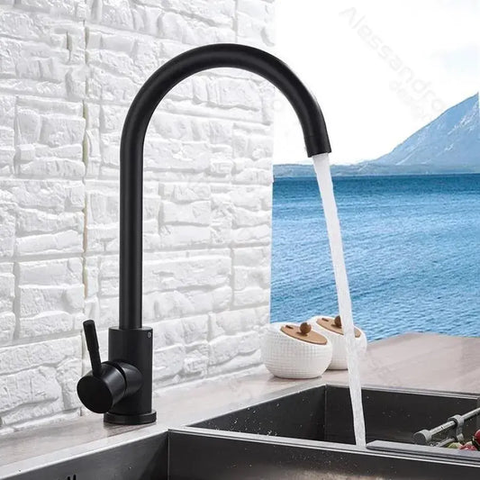 Baterie Bucatarie Monocomanda Pipa Pivotanta Cartus Ceramic Inox Negru Satin Racorduri Kit Fixare Incluse HS001 Baterii de Bucatarie Default Title Alessandro Design