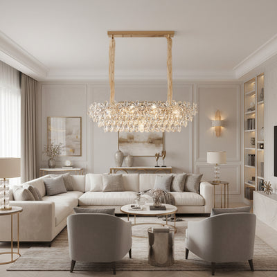 Candelabru Cristal Regalis 11x E14, 80cm, Auriu Lucios, Inaltime Reglabila, Metal si Cristal