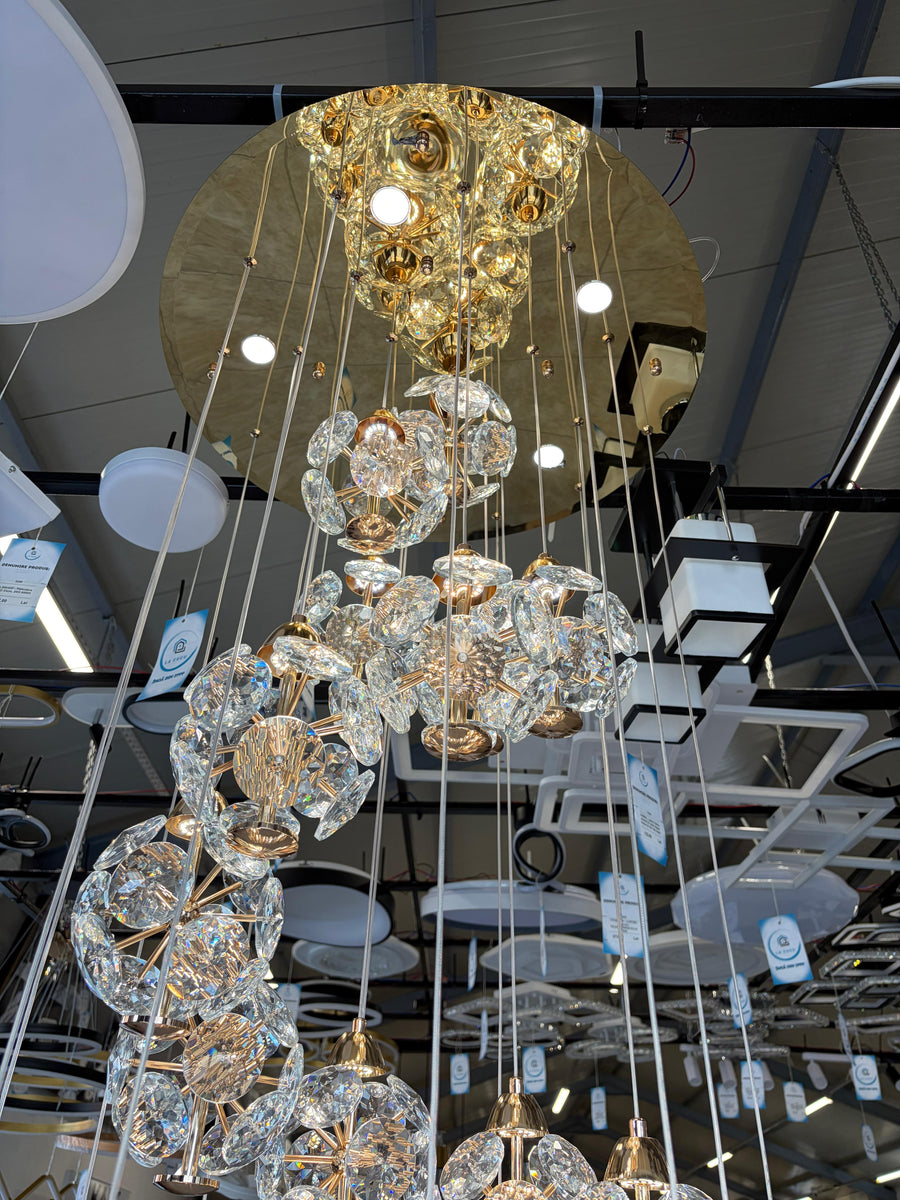 Candelabru Cristal LED KILKENNY Culmino, 144W, Lumina Neutra, Diametru 60cm, Auriu Candelabre Moderne Default Title Alessandro Design