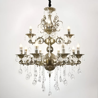Candelabru SANSSOUCI Royal 12xE14 Metal si Cristal Inaltime Reglabila Alama Antichizata Candelabre Clasice Default Title Alessandro Design