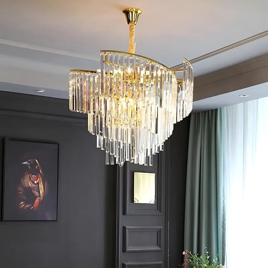 Candelabru Cristal TRIANON Eleganza 6x E27, Diametru 47cm, Auriu Lucios, Inaltime Reglabila Candelabre Cristal Default Title Alessandro Design