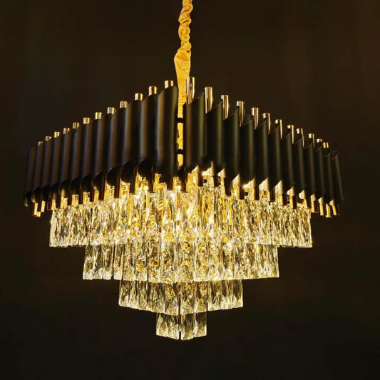 Candelabru Cristal VERSAILLES Eleganza 8x E14, 48 cm, Auriu Lucios si Negru, Inaltime Reglabila Candelabre Cristal Default Title Alessandro Design