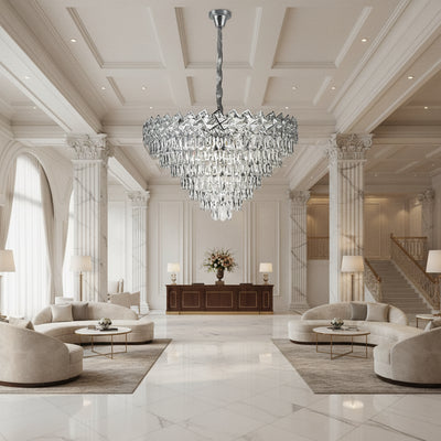 Candelabru Cristal WINDSOR Supremo 10xE14, Diametru 80cm, Crom Lucios, Inaltime Reglabila