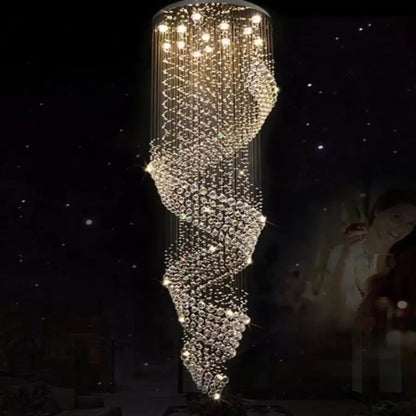 Candelabru Cristal LED 13 xGU10 Meili Crom, Diametru 80cm, Inaltime 240cm, Model Scara Candelabre Cristal Default Title Alessandro Design
