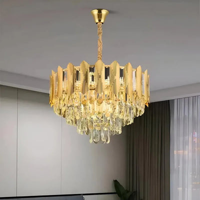 Candelabru Cristal BUCKINGHAM Eleganza 8x E14, Diametru 50cm, Auriu Lucios, Inaltime Reglabila