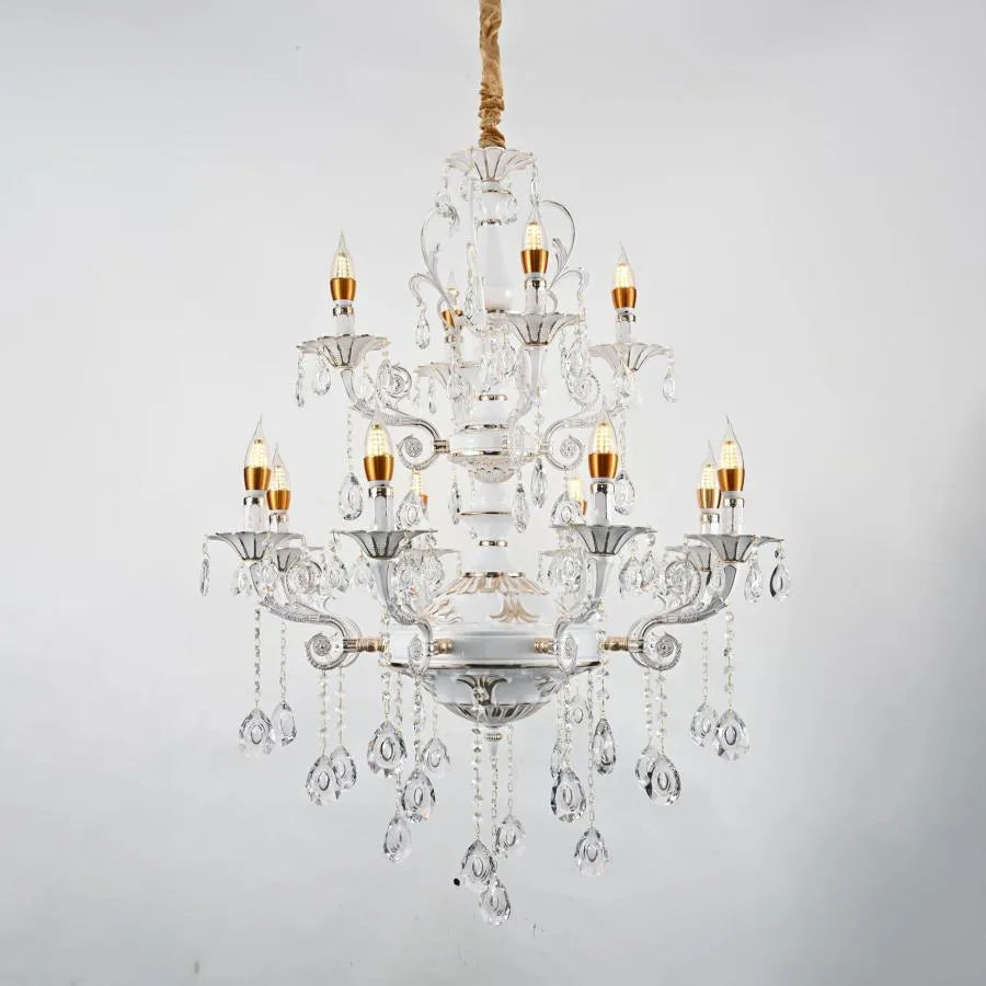 Candelabru Cristal Bruhier 12x E14, Diametru 75cm, Alb cu Auriu, Inaltime Reglabila Candelabre Clasice Default Title Alessandro Design