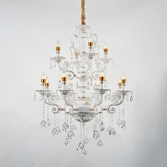 Candelabru Cristal Bruhier 12x E14, Diametru 75cm, Alb cu Auriu, Inaltime Reglabila Candelabre Clasice Default Title Alessandro Design