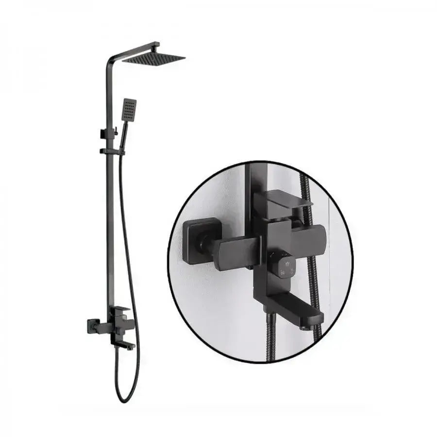 SET Coloana de dus, Inox, Para Patrata, Efect Ploaie, 3 Functii, Montare Pe Perete, Negru Satin, Accesorii Incluse, HS007 Baterii & Coloane de Duș Default Title Alessandro Design