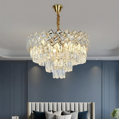 Candelabru Cristal WINDSOR Nobile 5xE14, Diametru 39cm, Auriu Lucios, Inaltime Reglabila
