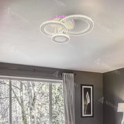 Lustra LED cu telecomanda si cristal LEOCADIA RGB 134W, 3 Cercuri, lumina Rece/Calda/Neutra, Dimabila, Alb Lustre LED Cristal Default Title Alessandro Design