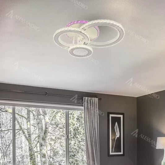 Lustra LED cu telecomanda si cristal LEOCADIA RGB 134W, 3 Cercuri, lumina Rece/Calda/Neutra, Dimabila, Alb Lustre LED Cristal Default Title Alessandro Design