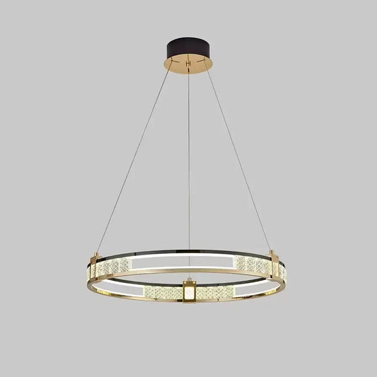 Lustra LED suspendata cu telecomanda si cristal ROGER 80W, 1 Cerc, lumina Rece/Calda/Neutra, Dimabila, Auriu Lucios, Inaltime Reglabila Lustre LED Cristal Default Title Alessandro Design