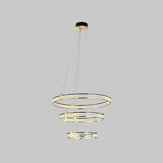 Lustra LED suspendata cu telecomanda si cristal ROGER 150W, 3 Cercuri, lumina Rece/Calda/Neutra, Dimabila, Auriu Lucios, Inaltime Reglabila Lustre LED Cristal Default Title Alessandro Design