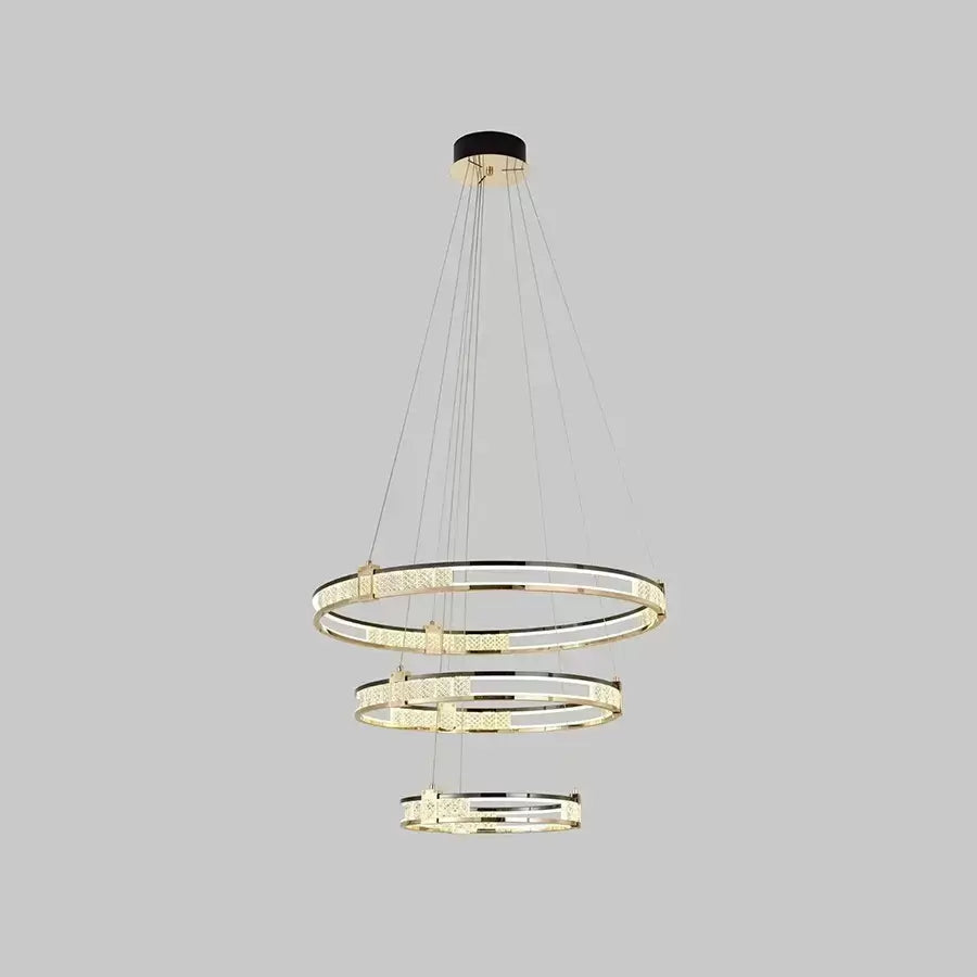 Lustra LED suspendata cu telecomanda si cristal ROGER 150W, 3 Cercuri, lumina Rece/Calda/Neutra, Dimabila, Auriu Lucios, Inaltime Reglabila Lustre LED Cristal Default Title Alessandro Design