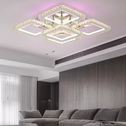 Lustra LED cu telecomanda cu cristal QUADRIA SUPREMO RGB, 143W, 5 Patrate, lumina Rece/Calda/Neutra, Dimabila, Crom Lucios Lustre LED cu Telecomanda Default Title Alessandro Design