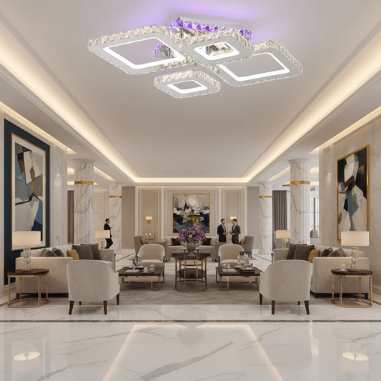 Lustra LED cu telecomanda si cristal NOVA RHOMBA RGB 95W, 4 Patrate, lumina Rece/Calda/Neutra, Dimabila, Crom Lucios Lustre LED & Cristale Default Title Alessandro Design