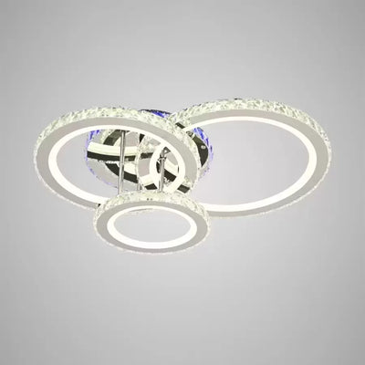 Lustra LED cu telecomanda si cristal NOVA ROTONDA RGB 73W, 3 Cercuri, lumina Rece/Calda/Neutra, Dimabila, Crom Lucios