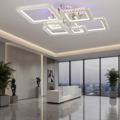 Lustra LED cu telecomanda si cristal NOVA RHOMBA RGB 168W, 6 Patrate, lumina Rece/Calda/Neutra, Dimabila, Crom Lucios Lustre LED & Cristale Default Title Alessandro Design