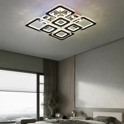Lustra LED cu telecomanda si cristal QUADRIA SUPREMO RGB 168W, 8 Patrate, lumina Rece/Calda/Neutra, Dimabila, Crom Lucios Lustre LED cu Telecomanda Default Title Alessandro Design