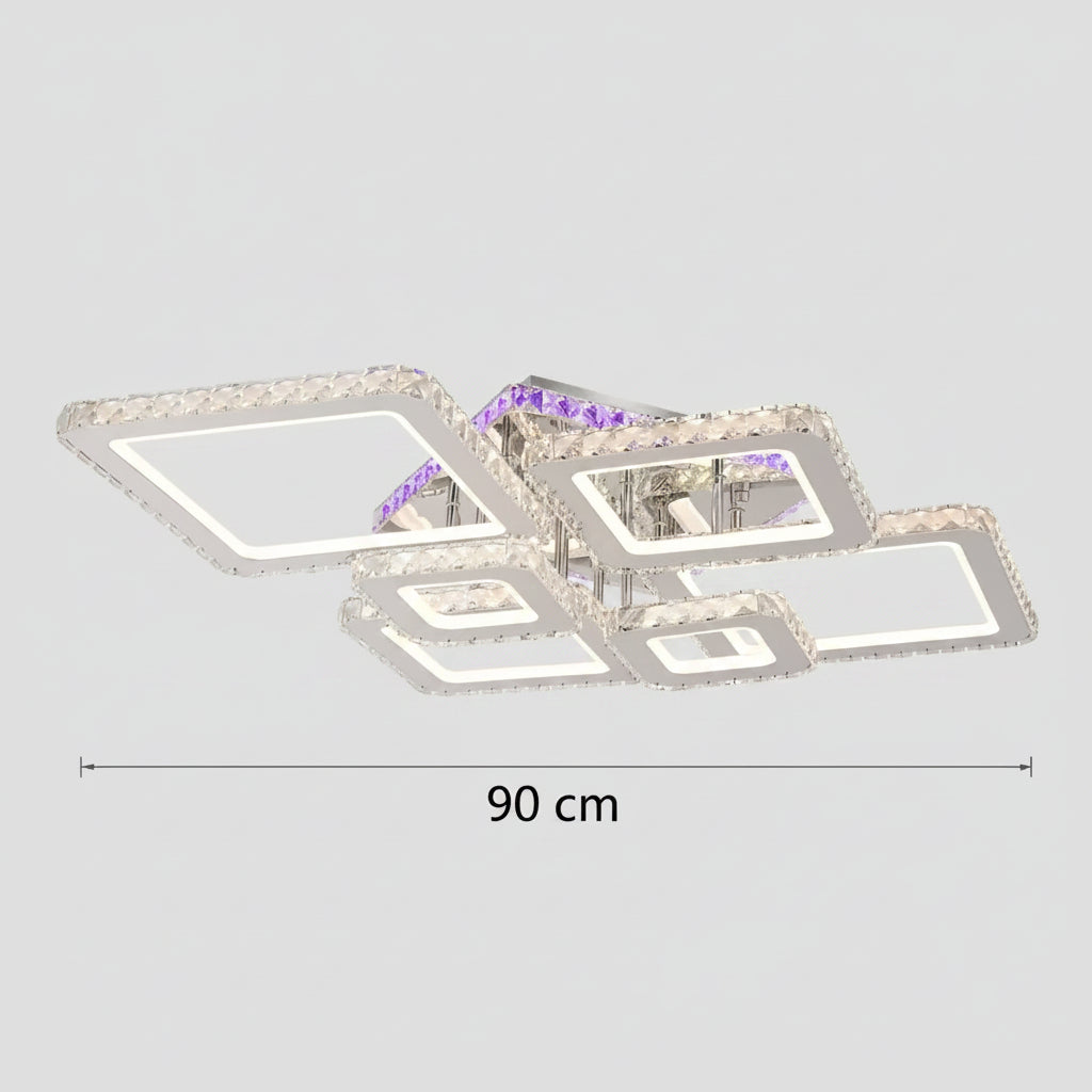 Lustra LED cu telecomanda si cristal NOVA RHOMBA RGB 168W, 6 Patrate, lumina Rece/Calda/Neutra, Dimabila, Crom Lucios Lustre LED & Cristale Default Title Alessandro Design