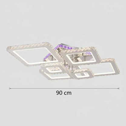 Lustra LED cu telecomanda si cristal NOVA RHOMBA RGB 168W, 6 Patrate, lumina Rece/Calda/Neutra, Dimabila, Crom Lucios Lustre LED & Cristale Default Title Alessandro Design