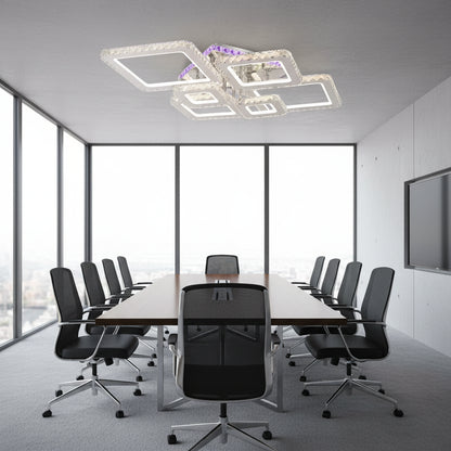 Lustra LED cu telecomanda si cristal NOVA RHOMBA RGB 168W, 6 Patrate, lumina Rece/Calda/Neutra, Dimabila, Crom Lucios Lustre LED & Cristale Default Title Alessandro Design
